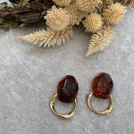 琥珀×デザインリング ピアス/イヤリング 金属アレルギー対応 チタンピアス