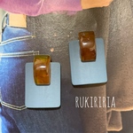 RUKIRIRIA #394 べっこう×ウッドブルーピアス  小ぶり 大ぶりピアス 大ぶりイヤリング 