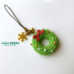 【今年も登場】Xmasリースのストラップ（ライトグリーン）