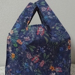 小さなエコバッグ ＊ レジ袋タイプ ＊ ネイビー ＊ 植物柄