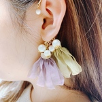 大人フェミニン♡ シフォンタッセル イヤーフック   パール  B