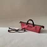 《受注製作》めがねバッグ●コラールピンク　イニシャル刻印（メガネケース／ペンケース）