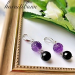 シルバー925  アメジスト回紋珠×モリオン  開運ピアス  イヤリング変更可能