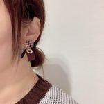 グレンチェック×レザー ピアス/イヤリング
