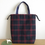 [sale] 巾着にもなる トートバッグ ☆ チェック 尾州ウール