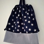 【送料込  在庫限り】✰*30×35✰* ストライプ×紺色星柄★きんちゃく袋(持ち手付き)
