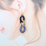 アクリルチェーン（ネイビーMB×ゴールド×ブルーグレーMB）♡ピアス・イヤリング♪【K18・K14GF/14kgf対応】