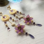 ＊イロアソビ＊ おお振り 紫 アクリルフラワー 色変更可能 ピアス イヤリング