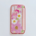 iPhoneクリア手帳型ケース＊コスモスとビオラ＊ピンク系押し花スマホケース