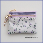 LIBERTY　Floating Flora　フローティング・フローラ　J19C　ラベンダー系　wファスナー・クリアポケット付きminiポーチ　◆suicaケース・パスケースにも♪