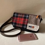 ツイードウール×帆布ショルダー　ファスナー付き　赤チェック