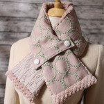 ハンドメイド・ミナペルホネンの生地使用・ネックウォーマー（タンバリン・ウールリネンのpink × mint）