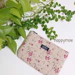 ペタンコポーチ  花柄ベージュ  ポケット付小物入れ