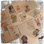 １５柄のメッセージカード合計３０枚入り/名刺サイズ/クラフト紙/レトロアニマル