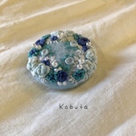 ❄️冬の水色リース❄️刺繍ブローチ、ヘアゴム 
