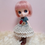 ミディブライスアウトフィット♡フリルレースのニットワンピース～アンティークブルー