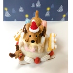 お菓子の国のクリスマス ソリ遊び  ダックス☆ゴールド☆羊毛フェルト