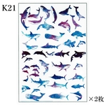 SALE！【2→4枚】 K21　海洋系D　レジン封入シート　鯨　シャチ　サメ　カラー　フィルム
