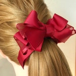 赤の大人可愛い揺れるヘアリボン ポニーフック 赤っぽいボルドー&オーガンジー