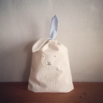 【単品】うさぎ巾着  ストライプ お着替え袋