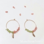 再販3❣【♡4000感謝】恋色♡天然石のフープピアス  feather 春夏/母の日プレゼント《インカローズ＆ペリドット》フラワーギフト ミモザ        