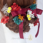 Fleur Collection＊41　着物　袴　花　振袖　髪飾り　卒業式 　成人式　和　和装　紫陽花　　カスミソウ　かすみ草　リボン　ワイン　ボルドー　プリザーブドフラワー 