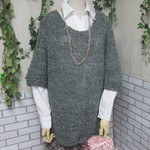 ウール100％　手編みで高品質の半袖セーター ゆったりサイズ　S058