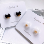 リボンでおしゃれ♪ねこちゃんのピアス.ノンホールピアス