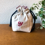 ＊受注制作＊ イニシャル刺繍 アンティーク 巾着 袋  小