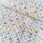 【145×50cm】カラフル糸&スパンコールツイード生地 ホワイト リボン、バッグ、カメリア等