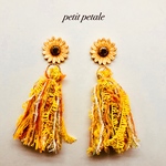 【再販】陶器ピアス＆陶器イヤリング 向日葵とイエロー引き揃え糸タッセル
