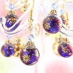 クリスマス オーナメント ピアス(イヤリング)  ガーネット 天然石 ドラゴンズブレス風 ゆらゆら 飾り 偏光 レジン 青