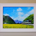 油絵原画『列車の旅Ⅰ』　額縁付き