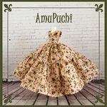 ペールオレンジの花柄シンプルでレトロなロングワンピース