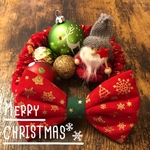 ペット用リボンシュシュ首輪♡キラキラクリスマス柄♡鈴オプション