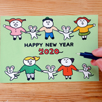 年賀状2020「ねずみと友達」