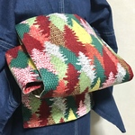 USAコットン　秋冬色の森林柄　名古屋帯