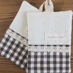 【再販】ナチュラルな鍋つかみ　ブラウンチェック×レース