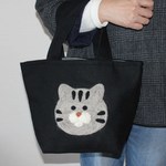 一点物【羊毛口元が白いアメショ風虎猫ちゃんのしっかりウールのたっぷりランチバッグ】