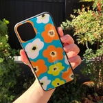 iPhone11/11pro/11proMaxケース 強化ガラス北欧花柄　水色