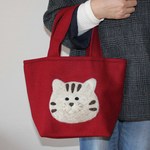 一点物【羊毛虎猫ちゃんのしっかりウールのたっぷりランチバッグ】