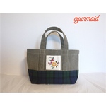 花刺繍のグリーン帆布トートバッグ