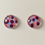 ガラスのドット柄ピアス　パープル×ピンク