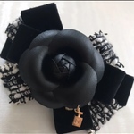 カメリア   ボリュームリボン　ツイードリボン×ベロア リボン　バレッタ　黒