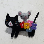 猫とネズミのブローチ*クロとグレー