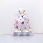  シェル パール パープル×ストライプ*☆巾着袋  体操服袋 上履き袋 北欧 