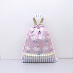 【再販】 スワン リボン パール☆パープル×ストライプ*☆巾着袋  体操服袋 上履き袋 北欧 