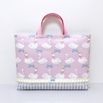 スワン リボン パール*パープル×ストライプ☆*レッスンバッグ シンプル リボン 北欧 