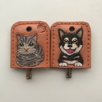 【ginporco様オーダー】黒柴 立ち耳スコティッシュフォールド 犬種別 キーカバー キーケース レザークラフト 本革 