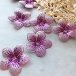 4枚【ef3-2-s】パープル系   刺繍 　花  フラワーパーツ　オーガンジー　　